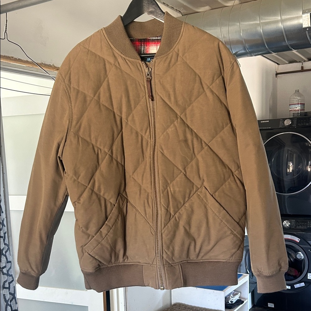 Eddie Bauer Quilted Bomber Jacket in Tan Brown